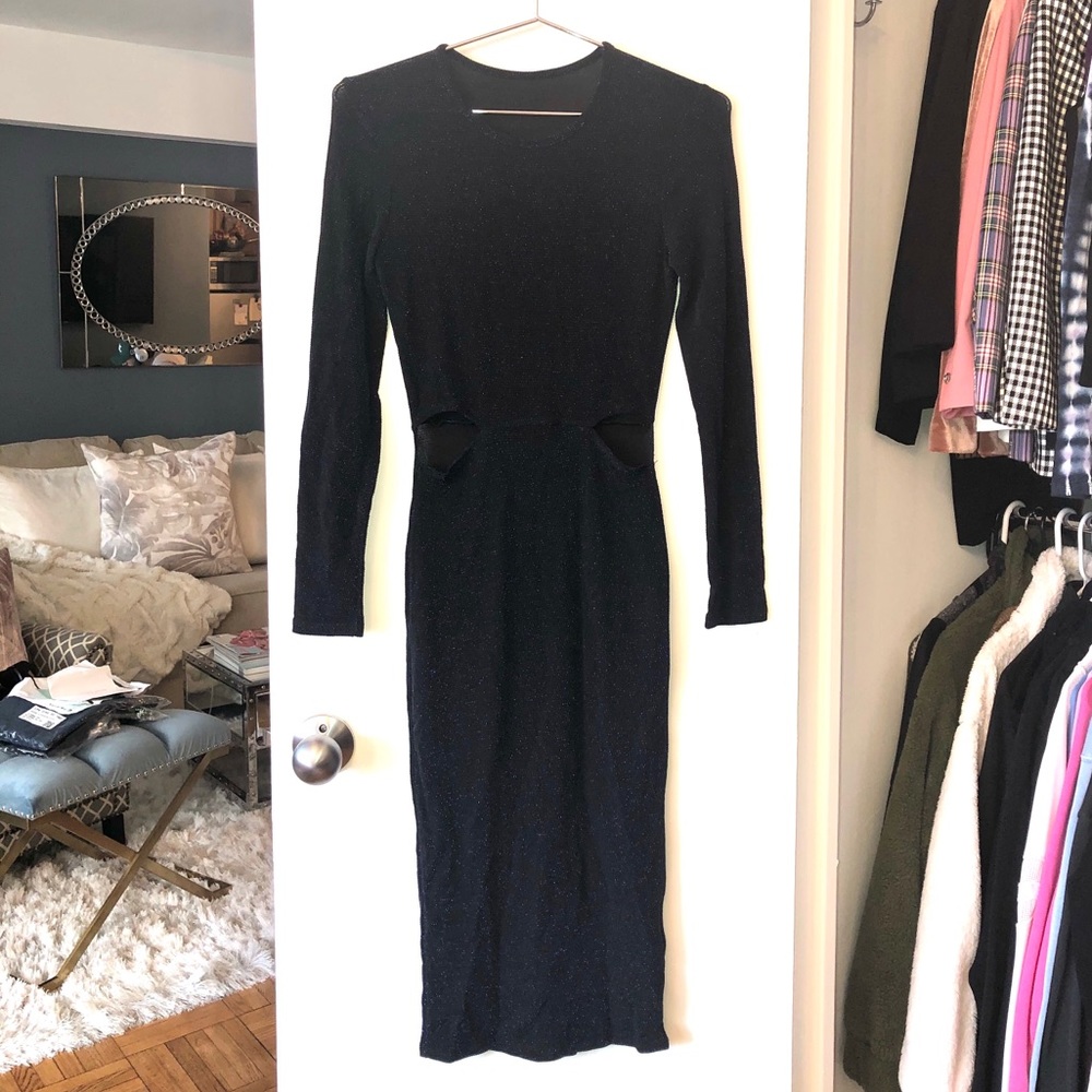 H&M midi stretch metallic dress w/ side cutouts